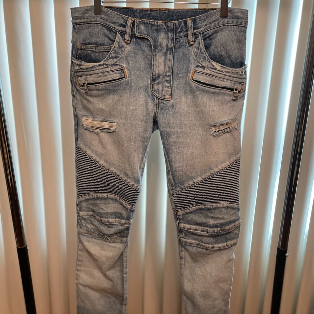SS17 Blue Balmain Biker SELVEDGE Denim Jean 32x32
